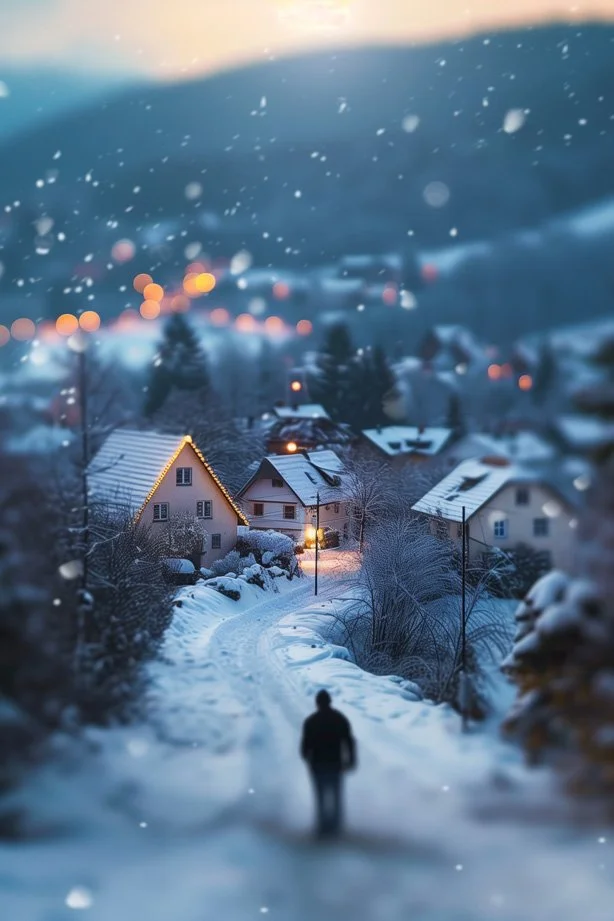 Person walking in snow, countryside