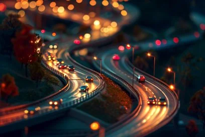 Cars on highway at night