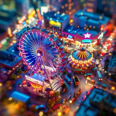 Miniature toy scene, aerial view