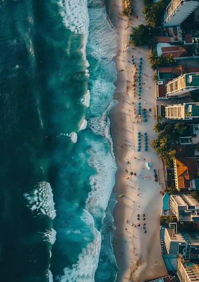 Beach at dusk, aerial view