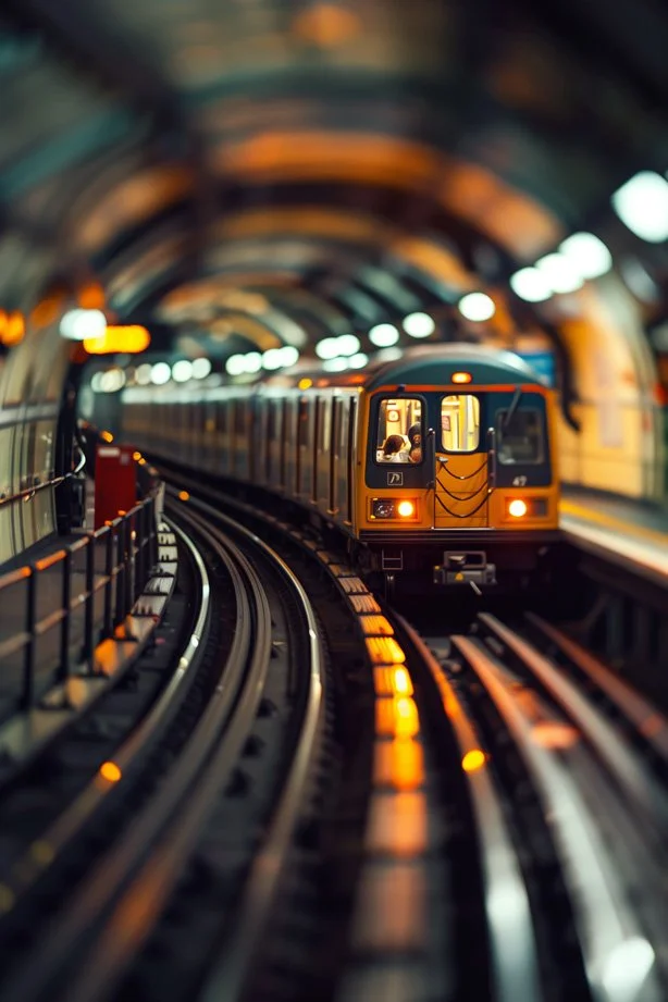 Train in underground subway station