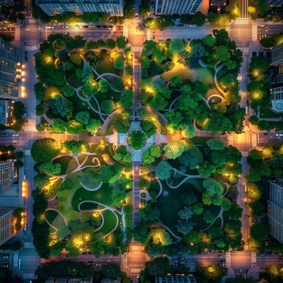 Park in city, aerial view
