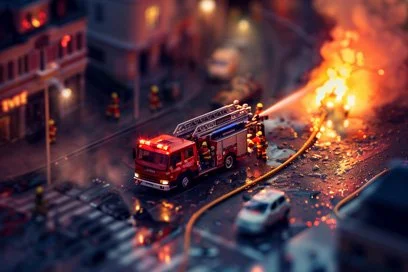 Fire brigade in miniature scene