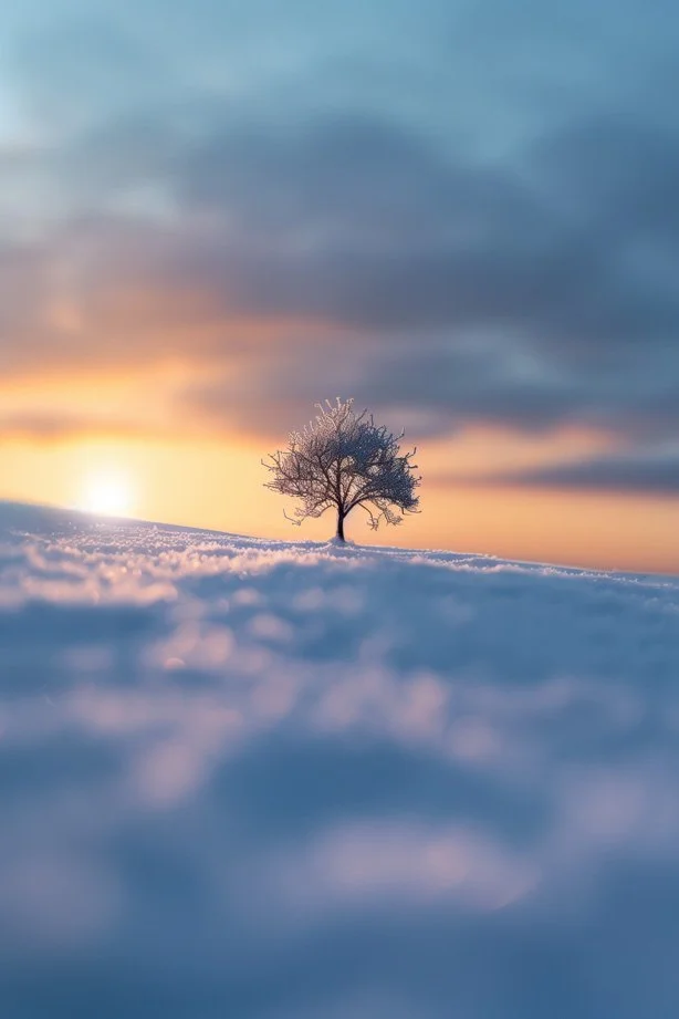 Small tree in snowy field