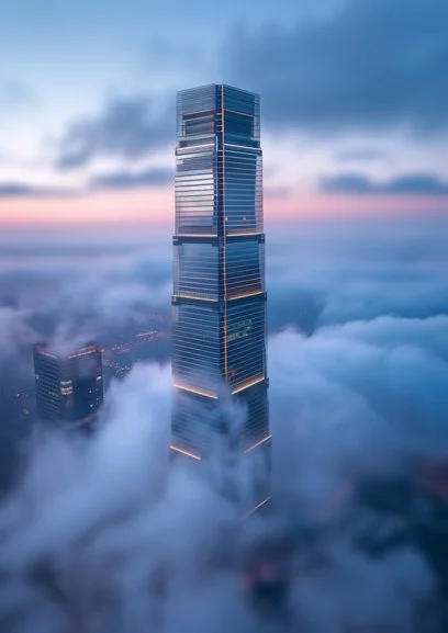 Skyscraper in clouds