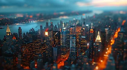 Miniature city at dusk
