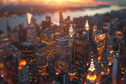 Tilt-shift skyscrapers at dusk