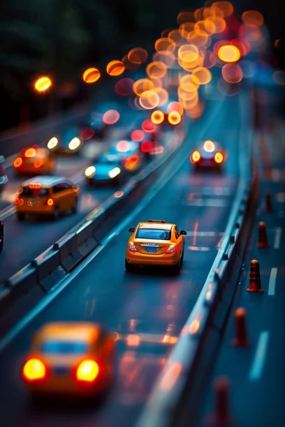 Miniature toy cars on highway