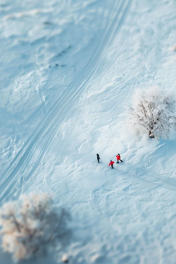 Two children playing, aerial view