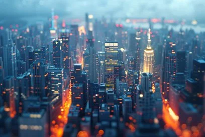 Skyscrapers at dusk, aerial view